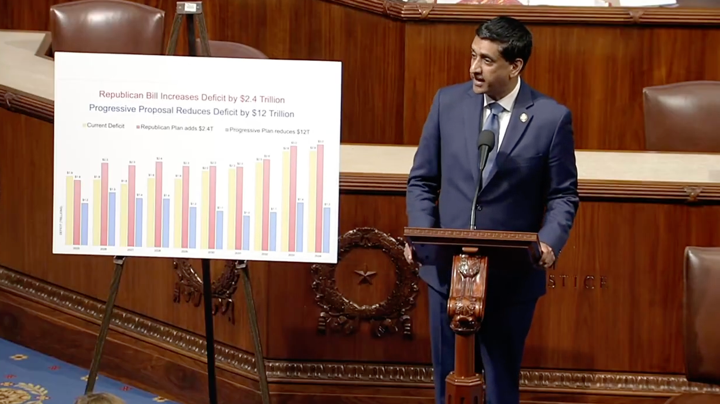 Ro Khanna on the house floor with chart 
